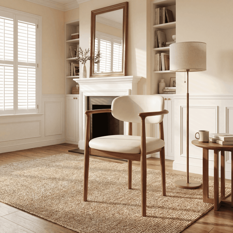 【LAS VEGAS MARKET EXHIBIT】 Walnut Wood Dining Armchair – Upholstered in Leather or Lambswool