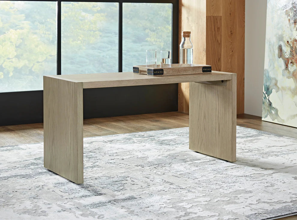 【LAS VEGAS MARKET EXHIBIT】Waterfall Natural Wood Console Table, C-Shaped Accent Side Table