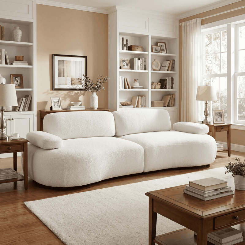 Modular Adjustable Sofa – Lambswool Fabric Curved Sectional Couch
