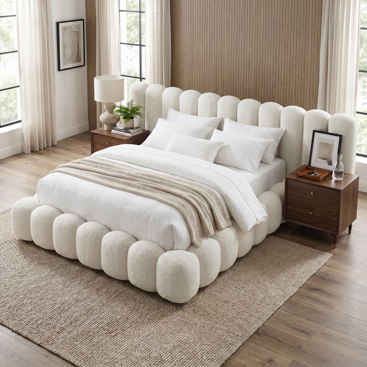 【LAS VEGAS MARKET EXHIBIT】Boucle Bubble Upholstered Platform Bed with Channel Headboard