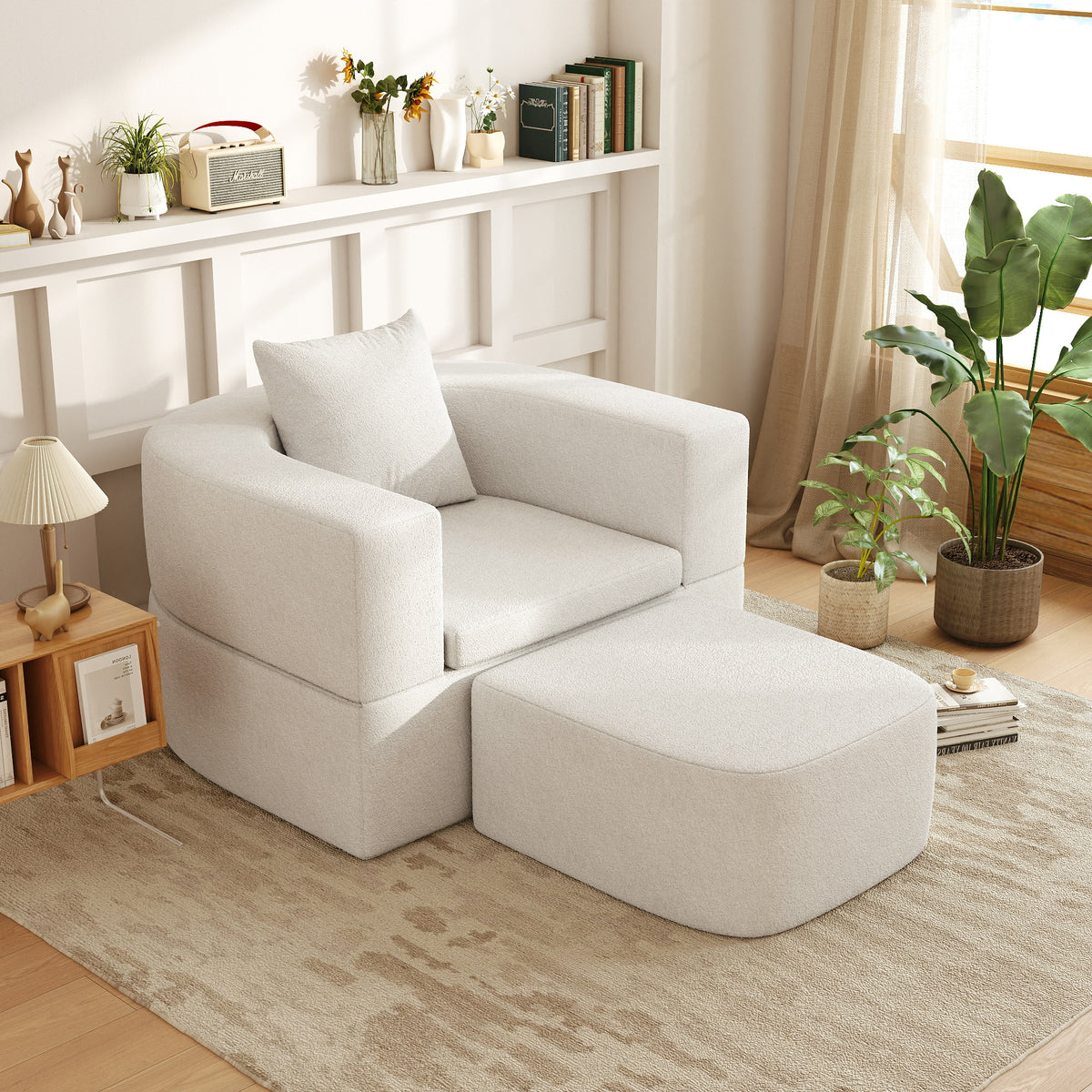 Foldable Sofa Bed, Compressed Pure Sponge Teddy Velvet Floor Couch, 4 Color Options Multi-Functional Sleeper Chair for Living Room Bedroom