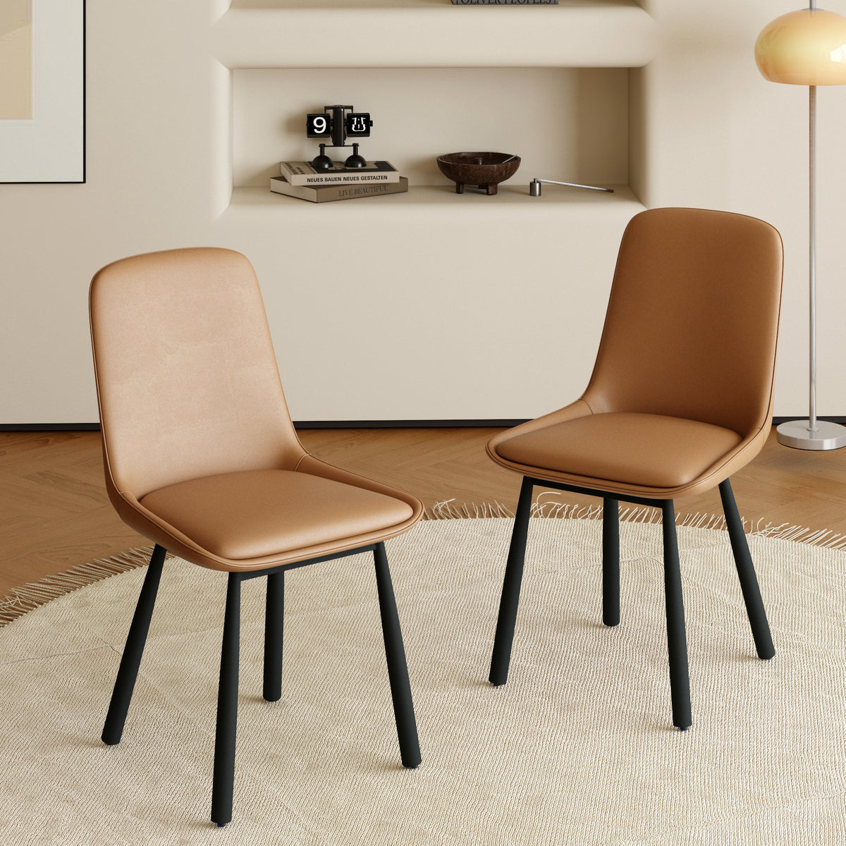 Modern Curved PU Leather Upholstered Dining Chair Set – 2 Color Options, 2-Pack Per Box
