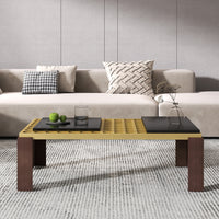 Modern Coffee Table with Artificial Marble Tops, Stainless Steel Grid, and Iron Legs