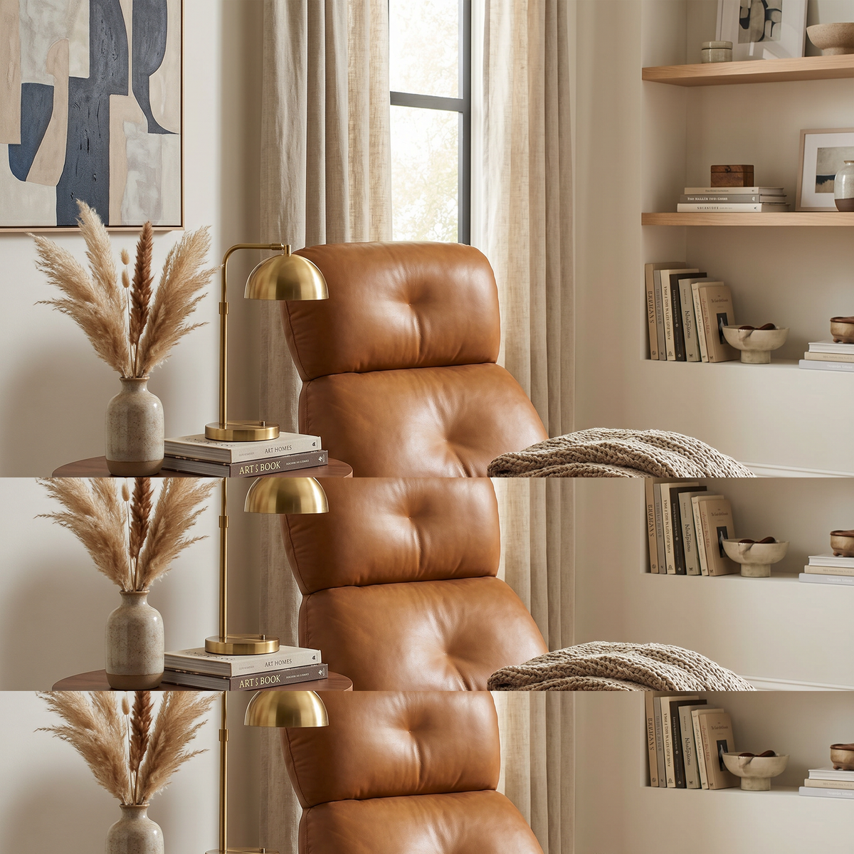【LAS VEGAS MARKET EXHIBIT】Vegan Leather Tufted Lounge Accent Chair, Floating Metal Base Ergonomic High Back Leisure Chair for Reading Nook
