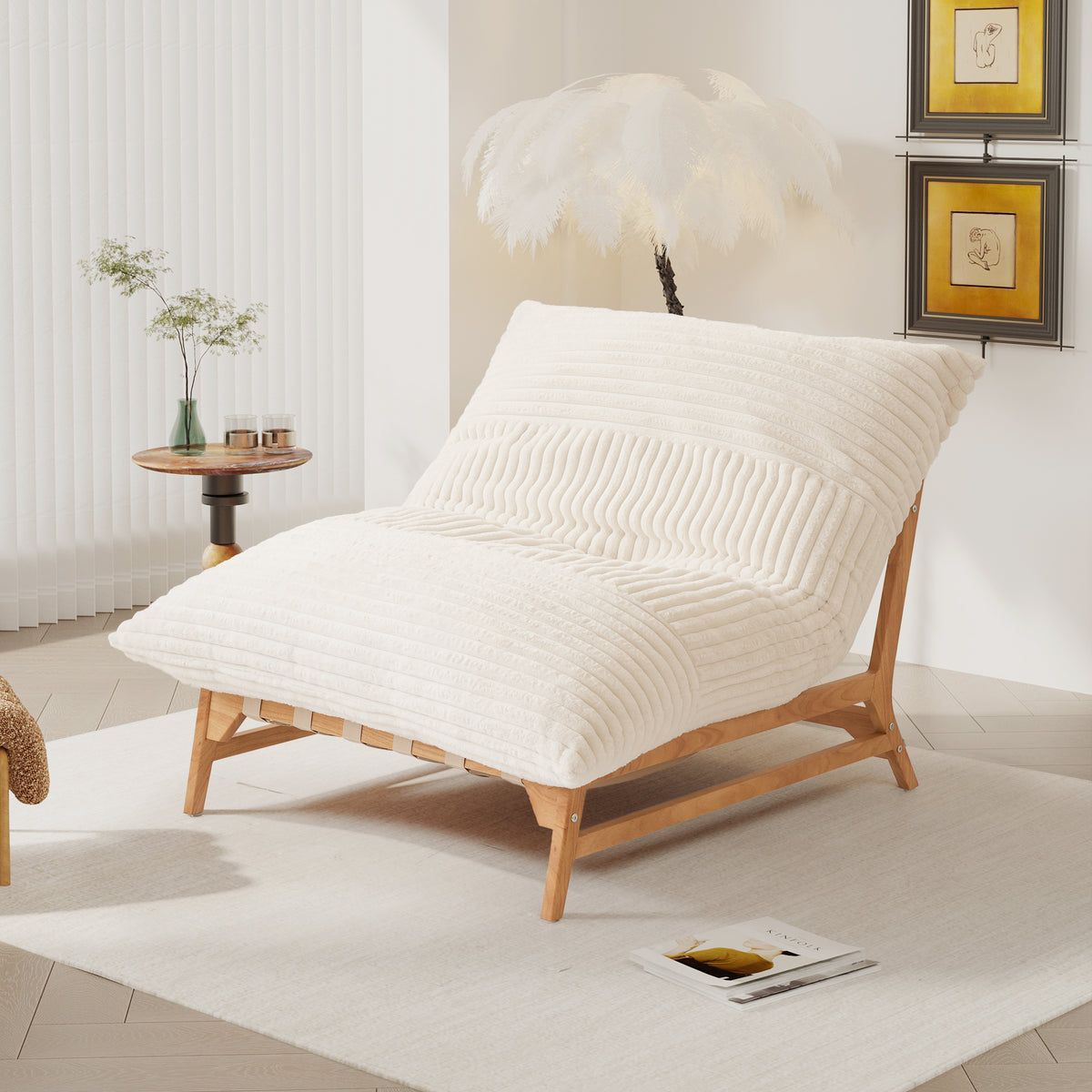Leisure Lounge Chair – Corduroy Fabric, Solid Wood Frame for Living Room Corner/Bedroom Rest Area