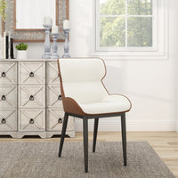 Modern Contrast Color Leather Dining Chair Set of 2- Ergonomic Comfort Backrest with Sturdy Metal Legs for Dining Room & Kitchen