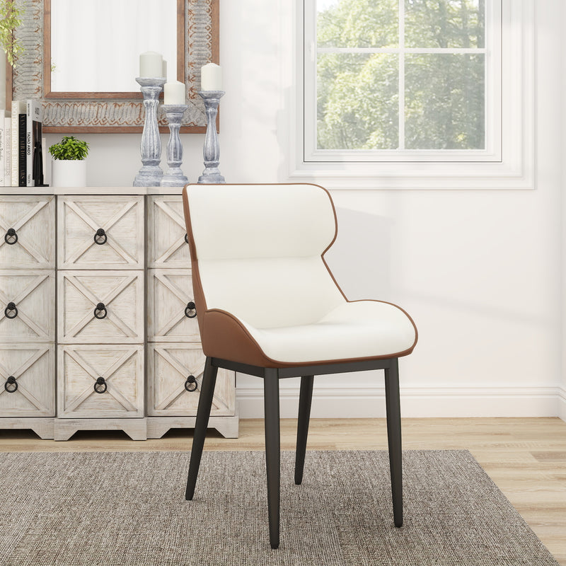 Modern Contrast Color Leather Dining Chair Set of 2- Ergonomic Comfort Backrest with Sturdy Metal Legs for Dining Room & Kitchen
