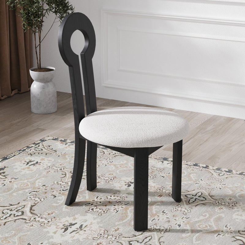 Vintage Wooden Hollow Back Dining Chair Set of 2 – Sherpa Cushion Artistic Design for Dining Room & Living Room