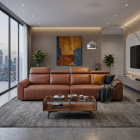 4-Seater Leather Look Sofa with Adjustable Headrests & Side Pocket Storage