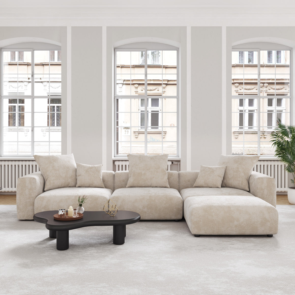 Modern Minimalist Corduroy Modular Sectional Sofa, L-Shaped Multi-Seater Fabric Couch, Freely Reconfigurable Sofa for Large Living Rooms
