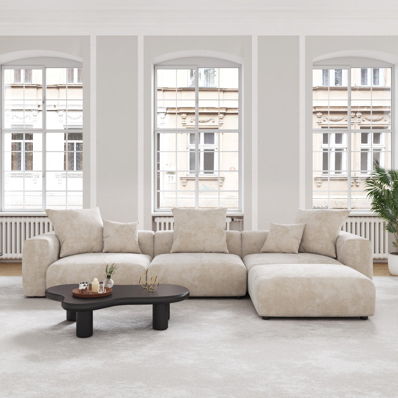 Modern Minimalist Corduroy Modular Sectional Sofa, L-Shaped Multi-Seater Fabric Couch, Freely Reconfigurable Sofa for Large Living Rooms