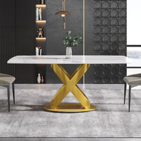 63/70.9inch Sizes & 3 Colors Rectangular Marble Dining Table – Gold/Black Carbon Steel X-Base