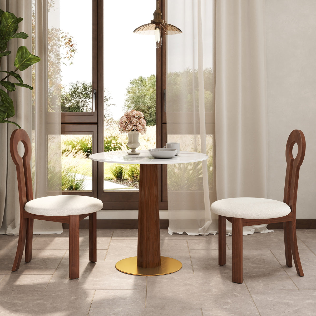 Light Luxury Conversation Table – Multi-Shape & Material Options + Column-Pattern Solid Wood Leg, Light Retro Leisure Table
