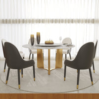 2 Sizes & 3 Colors Round Dining Table – Optional Rotating Lazy Susan, Geometric Gold Metal Pedestal Base