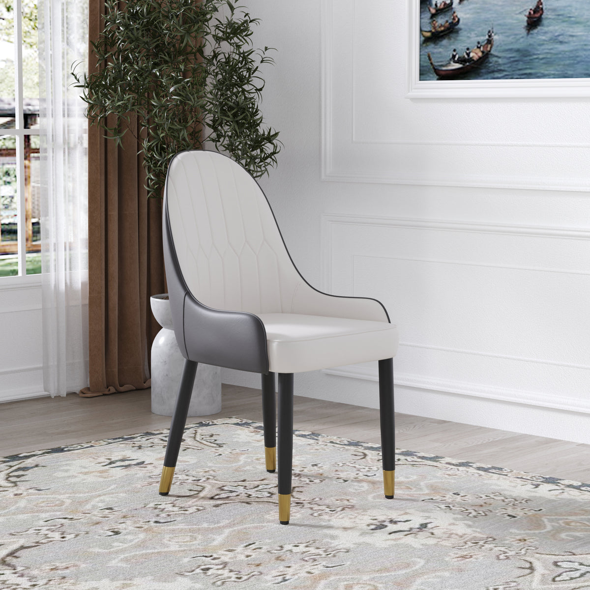 Modern Contrast Color Quilted Back Dining Chair Set of 2