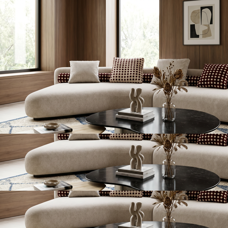 【LAS VEGAS MARKET EXHIBIT】Nesting Irregular Sintered Stone Coffee Table Set, Brushed Stainless Steel Base 2-Piece Organic Shape Living Room Center Table