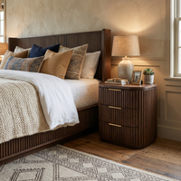 【LAS VEGAS MARKET EXHIBIT】Fluted 3-Drawer Walnut Nightstand with Brass Handles