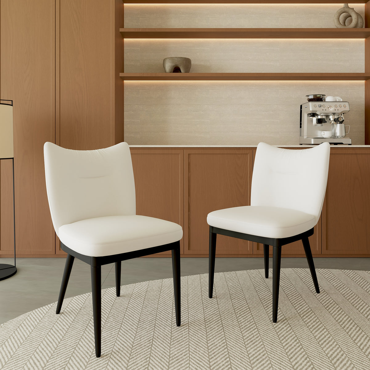 Vegan Leather Upholstered Dining Chairs, Black Carbon Steel Frame, 2/4 Pack Per Box Modern Arched Back Dining Side Chairs
