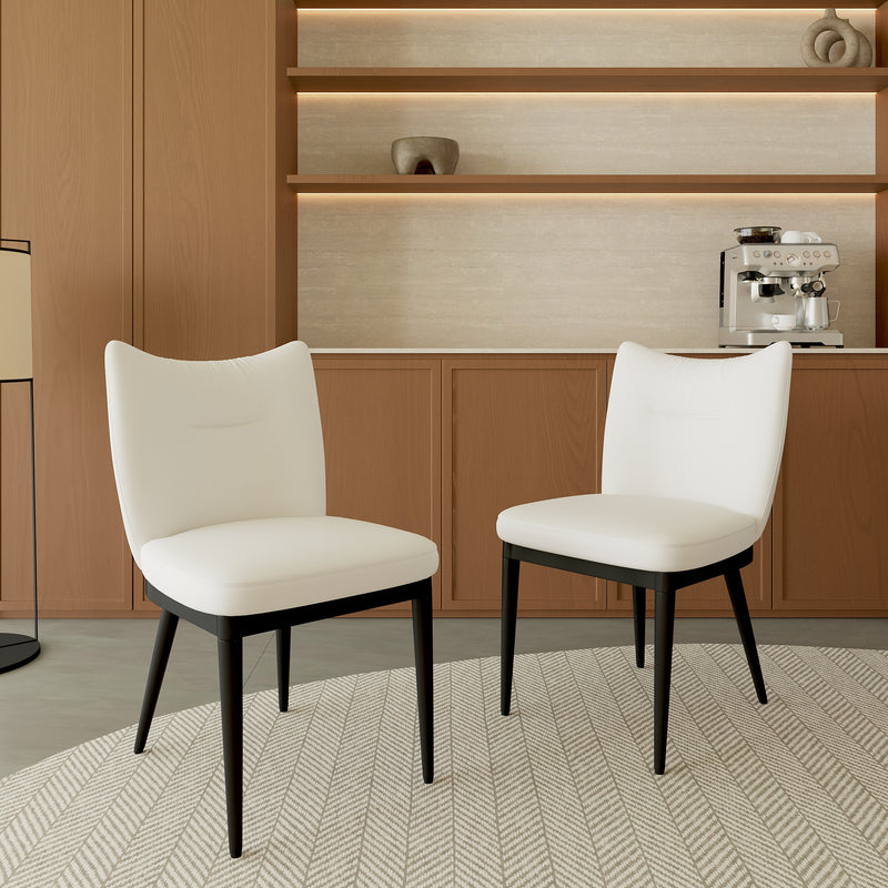 Vegan Leather Upholstered Dining Chairs, Black Carbon Steel Frame, 2/4 Pack Per Box Modern Arched Back Dining Side Chairs