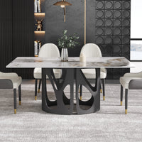 2 Sizes & 3 Colors Rectangular Dining Table – Artistic Cutout Metal Pedestal Base
