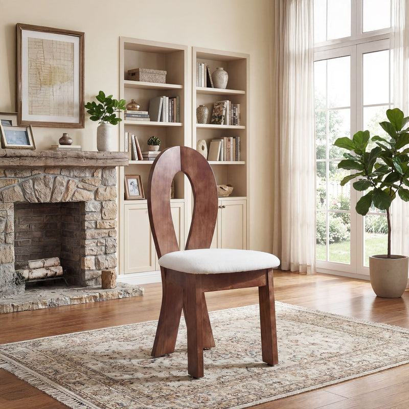 【LAS VEGAS MARKET EXHIBIT】Oval Cutout Back Wooden Dining Chair with Fabric Cushion