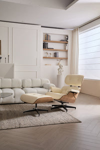 Modern Classic Leather Lounge Chair with Ottoman