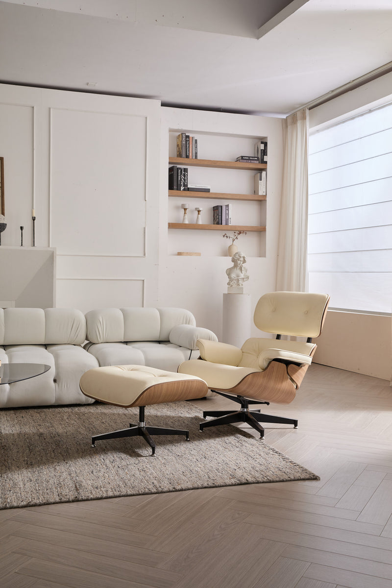 Modern Classic Leather Lounge Chair with Ottoman