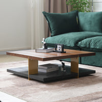 Walnut & Black Ash Square Coffee Table with Gold Accents