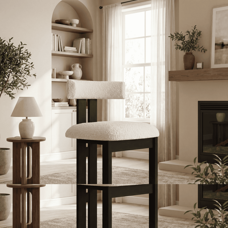 【LAS VEGAS MARKET EXHIBIT】Lambswool Upholstered Dining Chair – Black Wood Frame Minimalist Side Chair