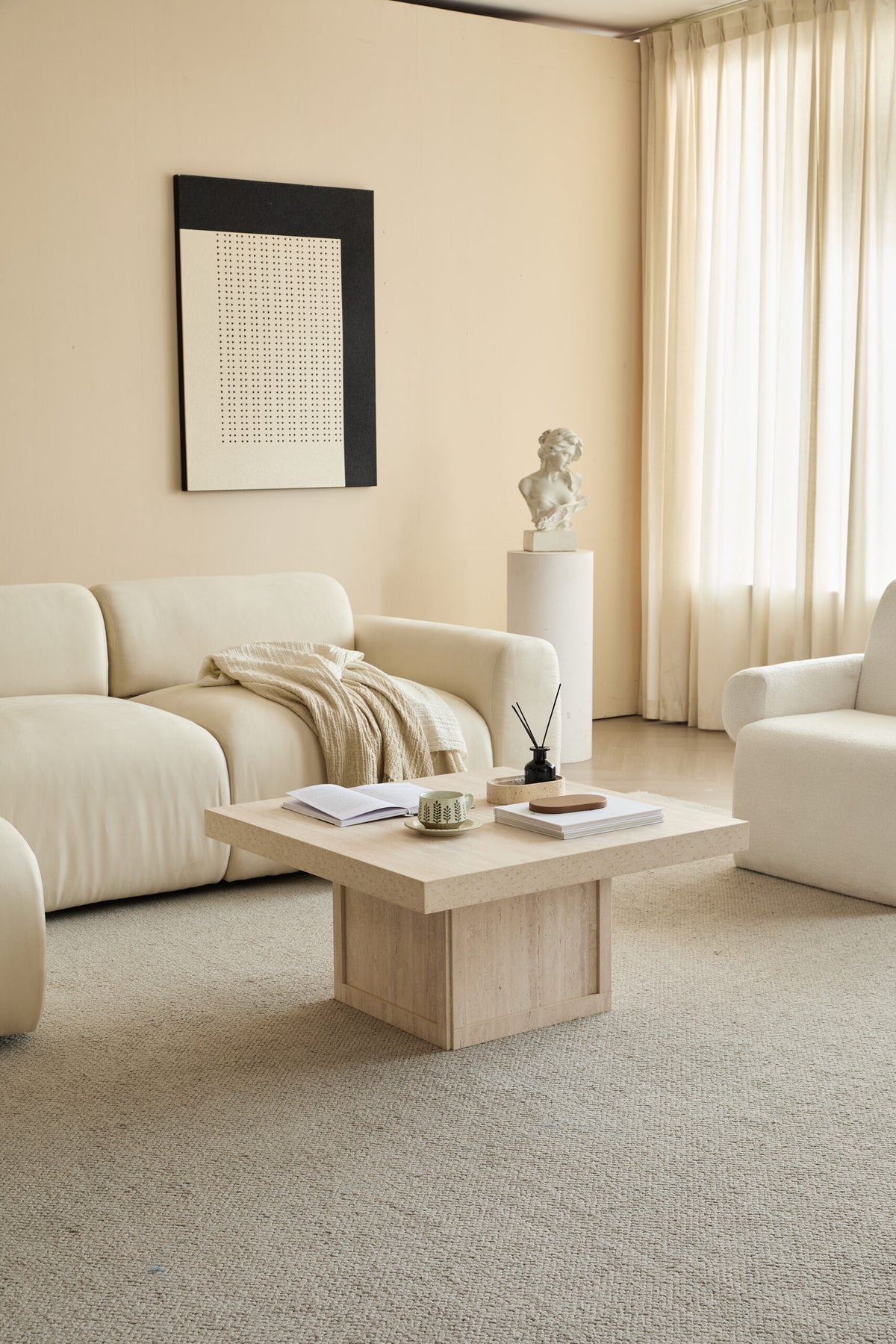 Square Travertine-Top Coffee Table