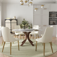 2 Sizes & 3 Colors Round Marble-Pattern Dining Table – Optional Rotating Lazy Susan, 2-Tone X-Shaped Metal Legs