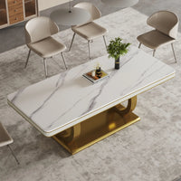 Modern Marble Dining Table, U-Shape Stainless Steel Base for Dining Room