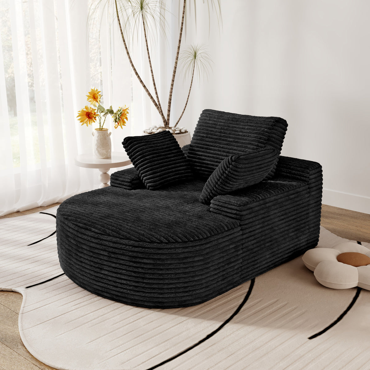 Double Armrest Chaise Lounge Lazy Sofa, Compressed Full Sponge Single Couch, 4 Color Options Corduroy Accent Chair
