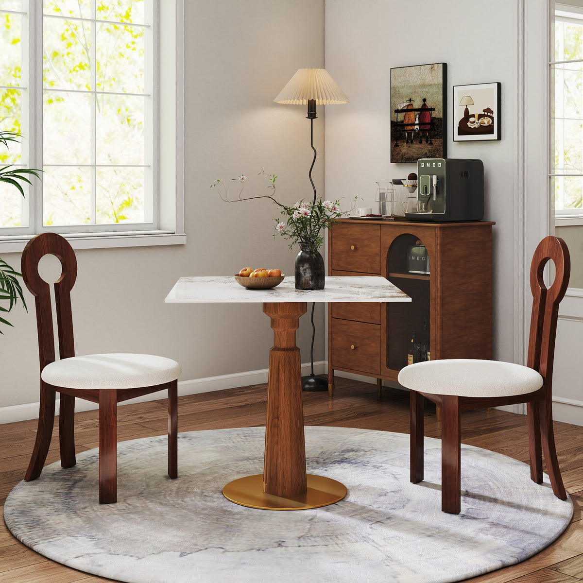 Solid Wood Conversation Table – Multi-Shape & Material Options + Column Base, Light Retro Leisure Table