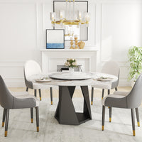 3 Color Round Tabletop Dining Table (53/59inch) – Optional Rotating Lazy Susan, 2-Tone Legs (Black/Antique Brass) for Modern Home