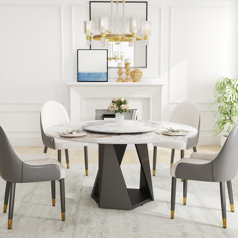 3 Color Round Tabletop Dining Table (53/59inch) – Optional Rotating Lazy Susan, 2-Tone Legs (Black/Antique Brass) for Modern Home