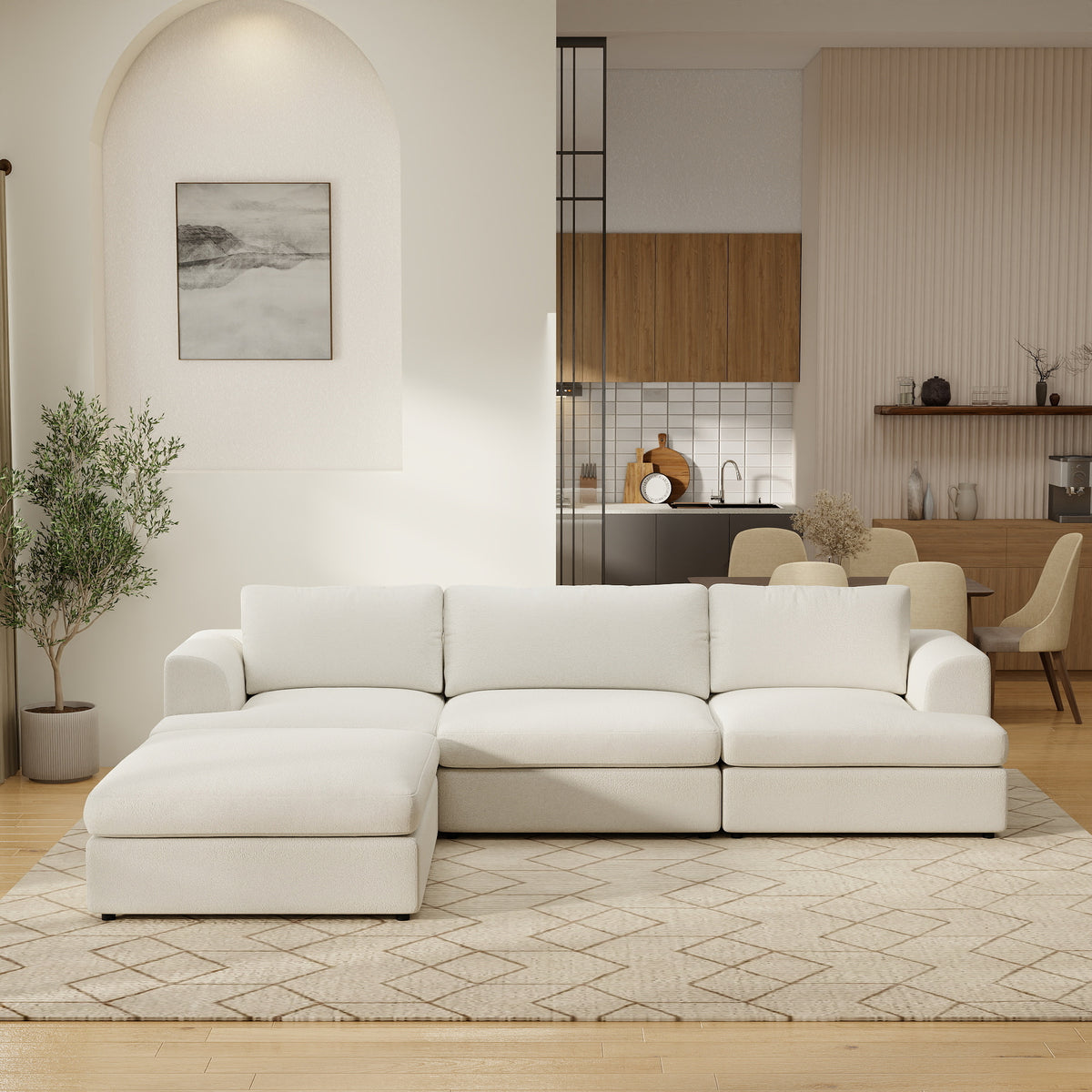 Modular L-Shaped Boucle Sectional Sofa, 2 Color Options, Freely Reconfigurable Fabric Couch with Chaise Lounge