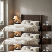【LAS VEGAS MARKET EXHIBIT】Fluted Walnut Platform Bed with Tall Headboard