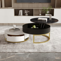 Lift-Top Nesting Coffee Table with Storage – 2 Tabletop Options (Black/White Sintered Stone)