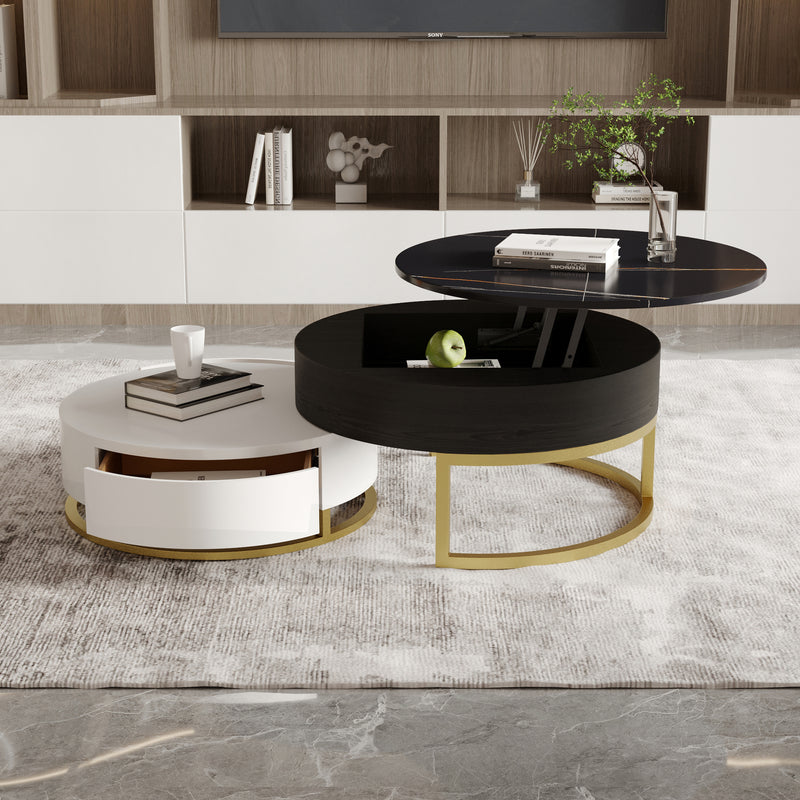 Lift-Top Nesting Coffee Table with Storage – 2 Tabletop Options (Black/White Sintered Stone)
