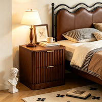Fluted Solid Wood Nightstand with 2 Drawers, Vintage Rounded Bedside Cabinet for Bedroom Storage