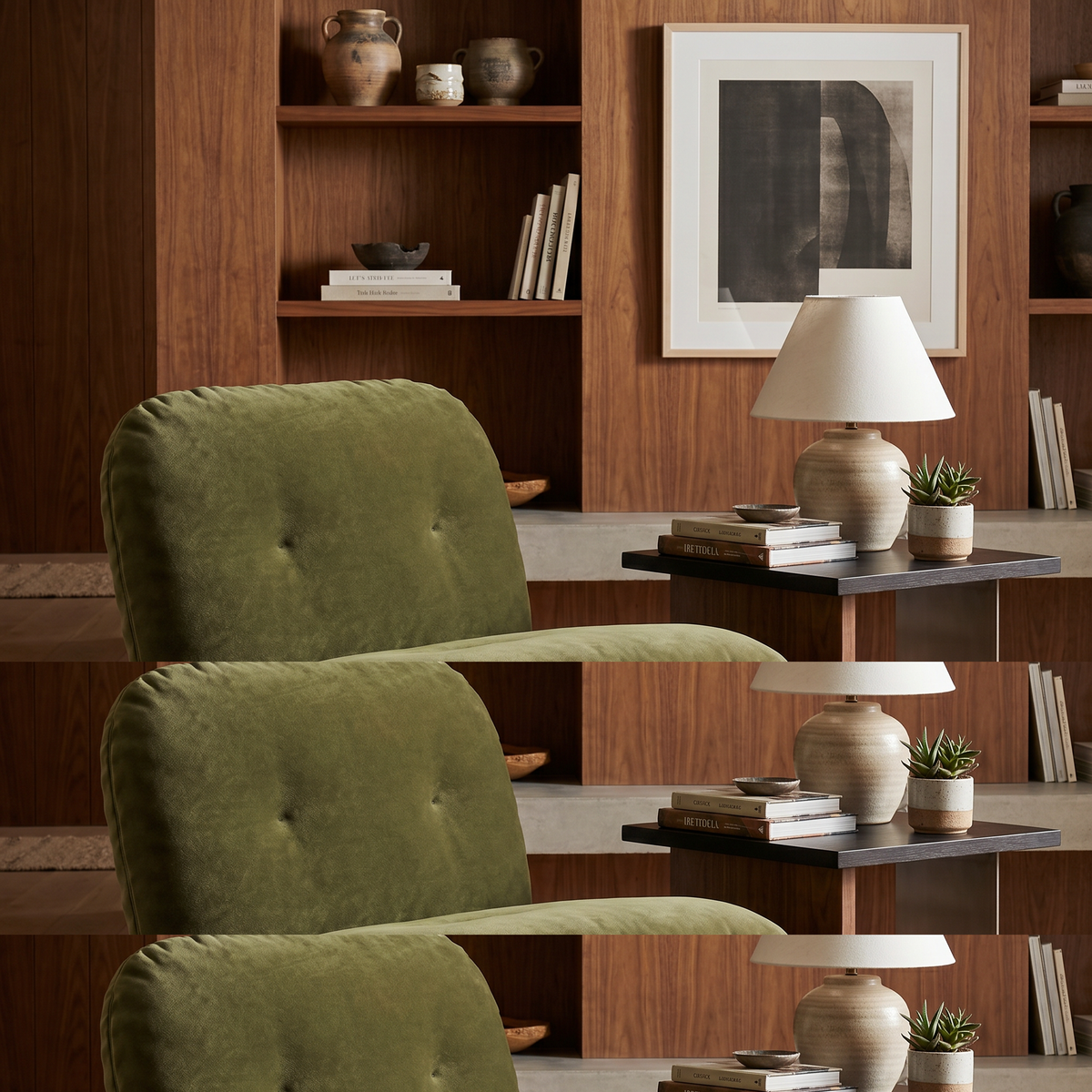 【LAS VEGAS MARKET EXHIBIT】Frosted Velvet Tufted Armless Lounge Accent Chair, Dual-Tube Metal Slide Base Low Profile Leisure Chair