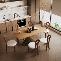 Rectangular Wood Dining Table, Conical Metal Pedestal Dining Table