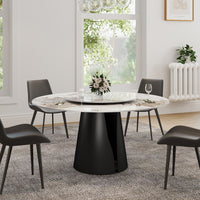 2 Sizes Round Pandora-Color Dining Table – Optional Rotating Lazy Susan, Black Pedestal Base