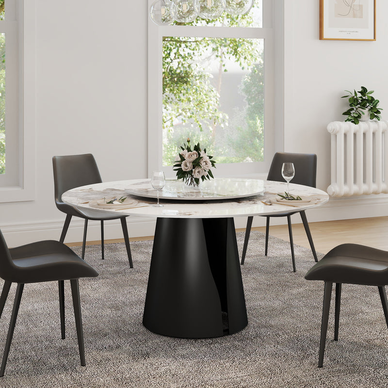 2 Sizes Round Pandora-Color Dining Table – Optional Rotating Lazy Susan, Black Pedestal Base