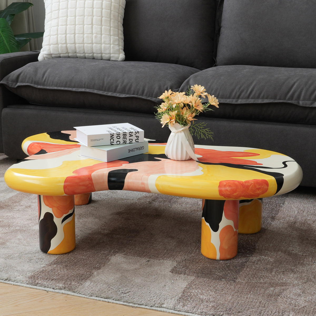 Abstract Swirl Coffee Table – 3 Color Options: Multicolor Swirl, Matte Black, Matte White