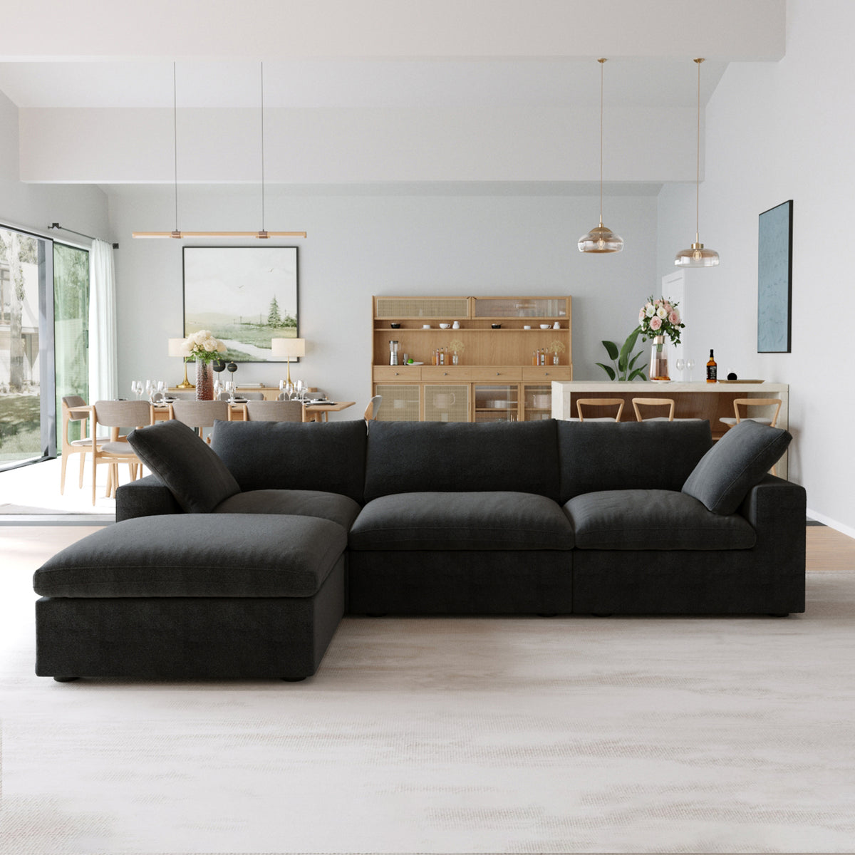 Enlarge the Product Image Button Sky Cloud Sectional Sofa | Washable Cover 120-Inch Linen L-Shaped Sectionals 4-Seaters