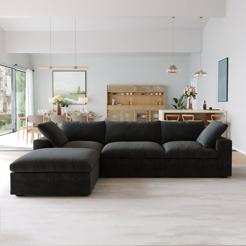 Enlarge the Product Image Button Sky Cloud Sectional Sofa | Washable Cover 120-Inch Linen L-Shaped Sectionals 4-Seaters
