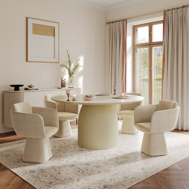 Rotatable Upholstered Dining Chair – Beige, Modern Accent Chair with Flared Pedestal Base