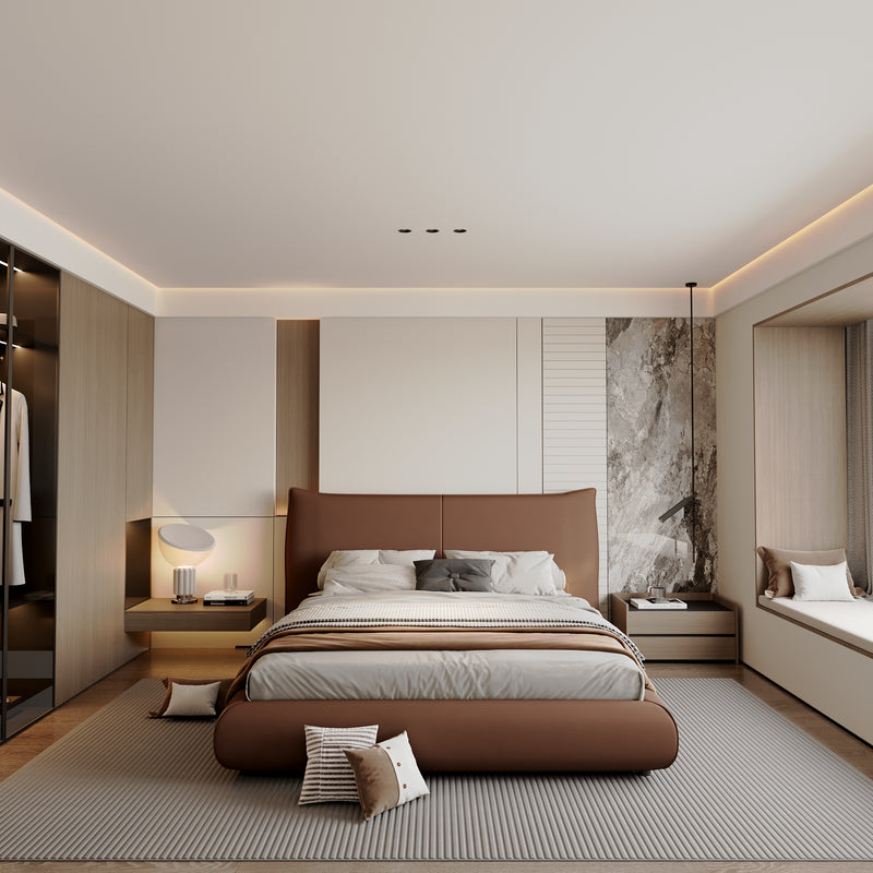 Modern Queen And King Size Leather Bed with Wood Frame